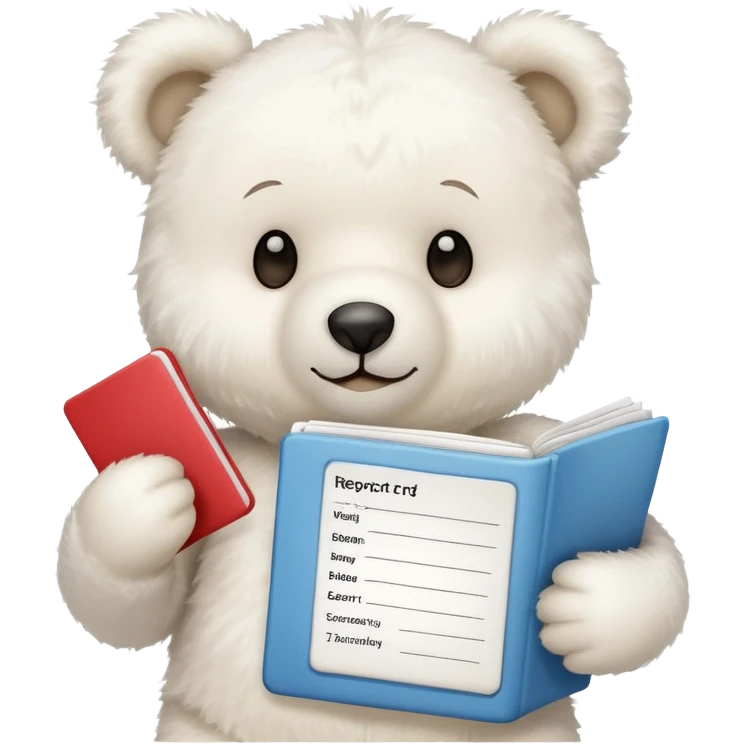 White teddy bear with report card  emoji