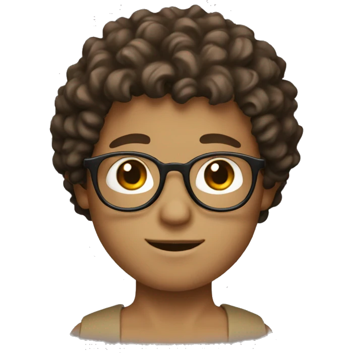 a white boy with brown eyes, round glasses and brown short curly hair emoji