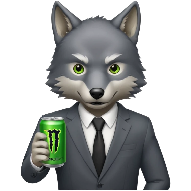 wolf in business suit, holding a monster energy can  emoji