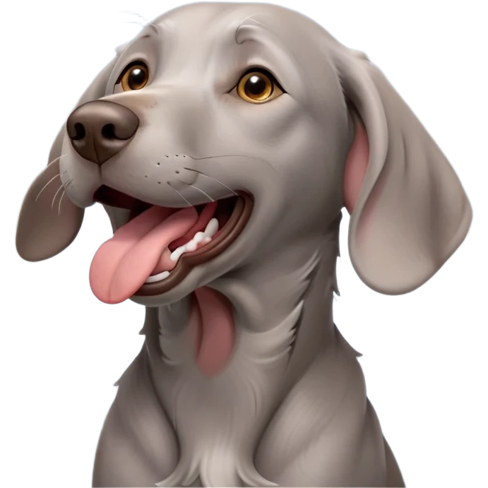 cinematic-cute-yawning-weimaraner-portrait-emoji,-head-tilted-slightly-with-a-dramatic,-wide-open-yawn,-revealing-a-sleek grey fur-with-a-subtle-shimmer,-floppy-ears-slightly-drooping,-round-brown-eyes-barely-open-in-drowsy emoji