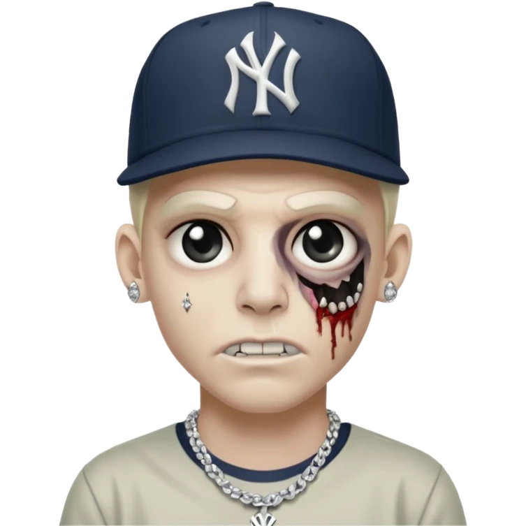 Zombie con aretes con una gorra new York yankee y una cadena de diamante hombre aretes pequeños y de negro y blanco  aretes pequeños  emoji
