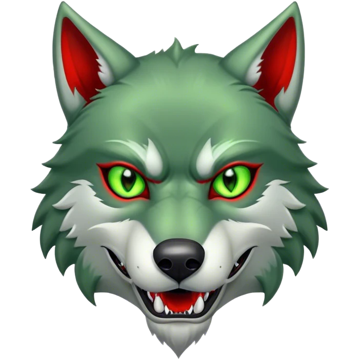 Evil Aggressive Green Wolf with red eyes emoji
