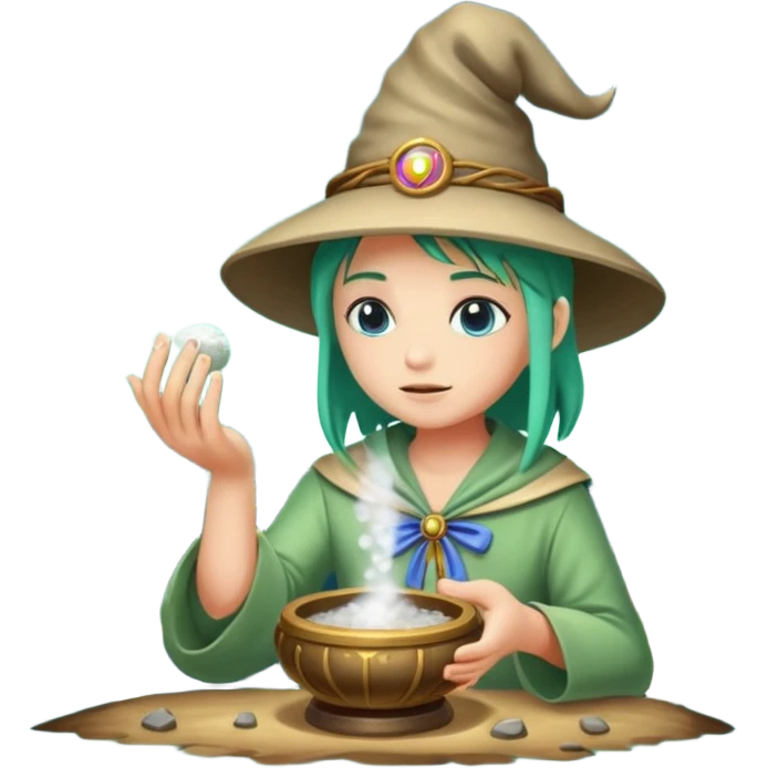 forest alchemist blowing moon dust from palm like spell powder emoji