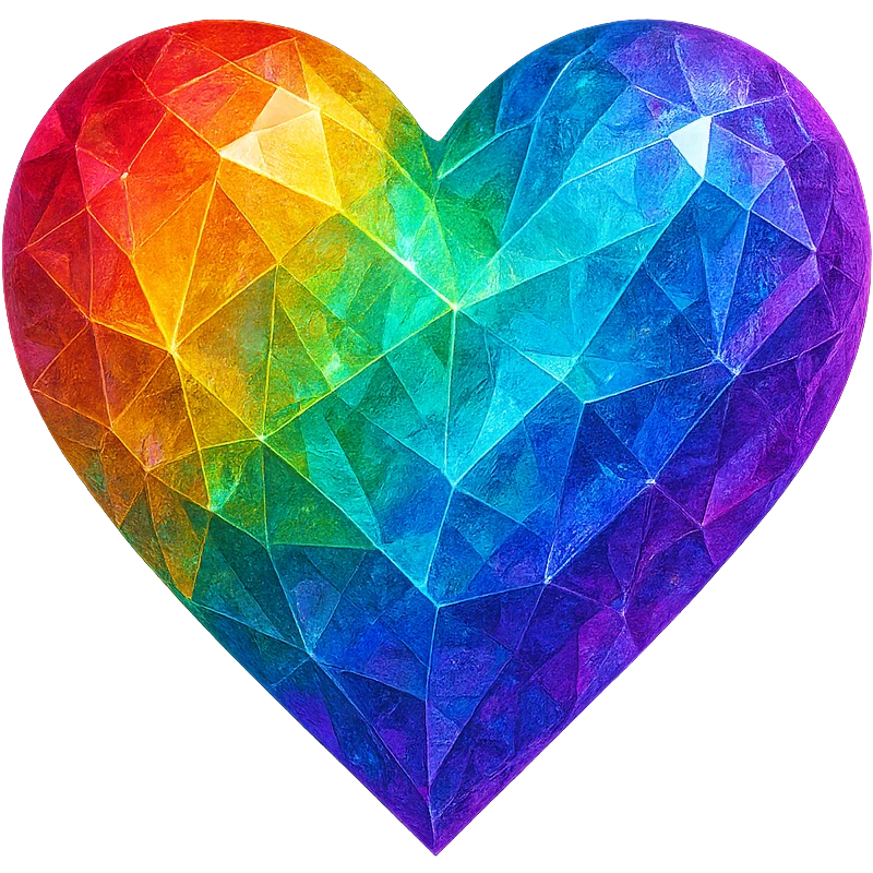 heart icon with a rainbow crystal texture, digital illustration emoji