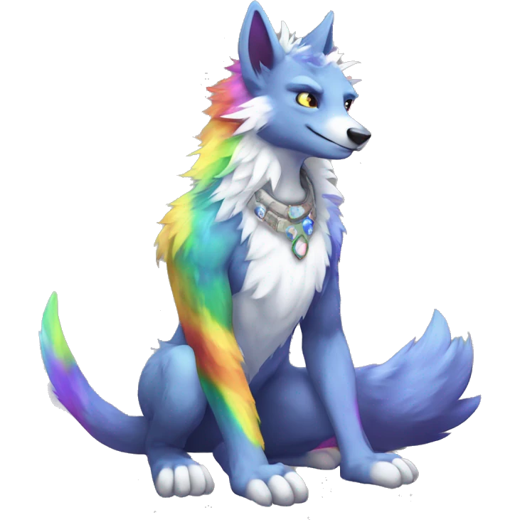 Furry, sparkle, rainbow, animal, anthro, full body, fursona, sergal-protogen emoji