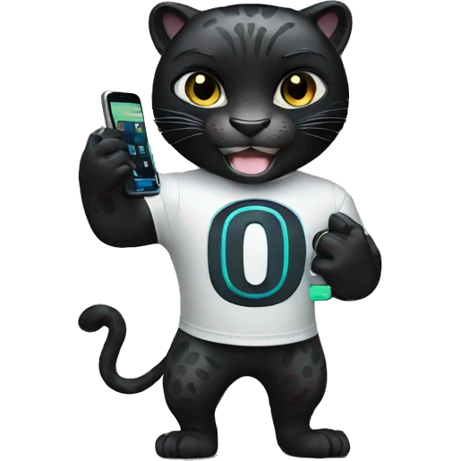 A black panther holding a phone with the number 0 in its paws emoji
