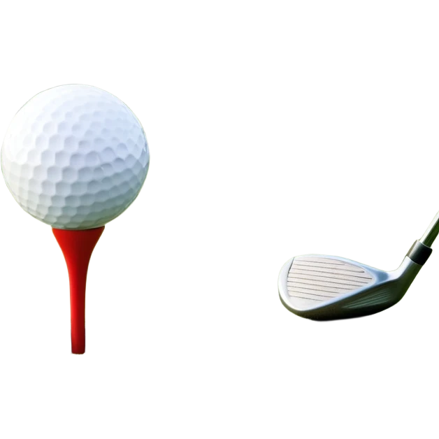 A golf ball on a tee with a golf club placed beside it, set against the backdrop of a well-manicured green golf course. The scene emphasizes the equipment and serene atmosphere of the sport, with soft lighting and a peaceful, open landscape emoji