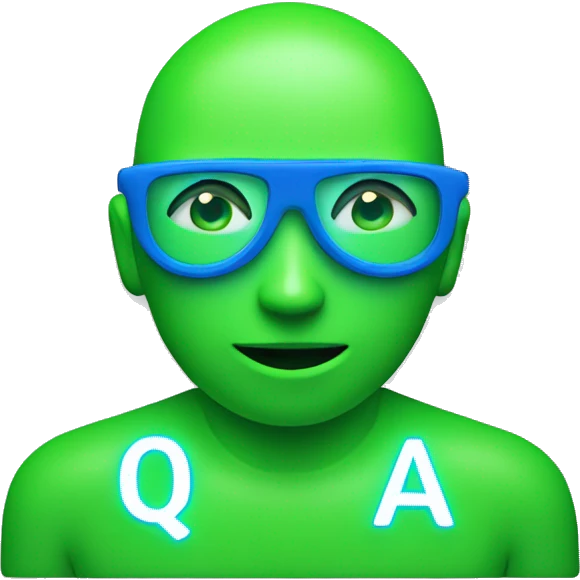 A cool text emoji that says "QA" in blue and green neon emoji