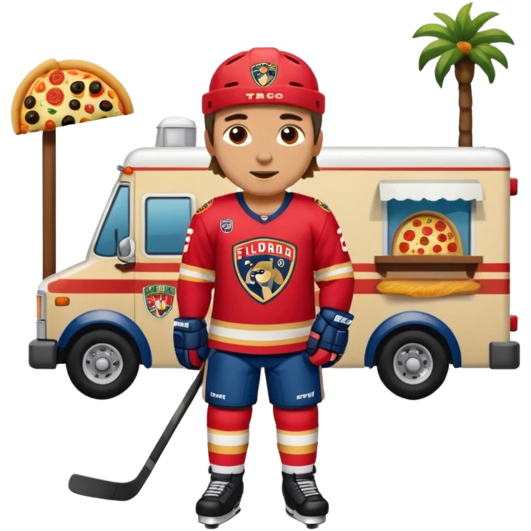 The galaxy with a with a Florida Panthers player
With a taco truck and a pizza truck with a house
With a museum behind it that has football players emoji