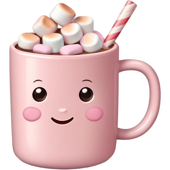 Light Pink mug of hot chocolate with marshmallows  emoji