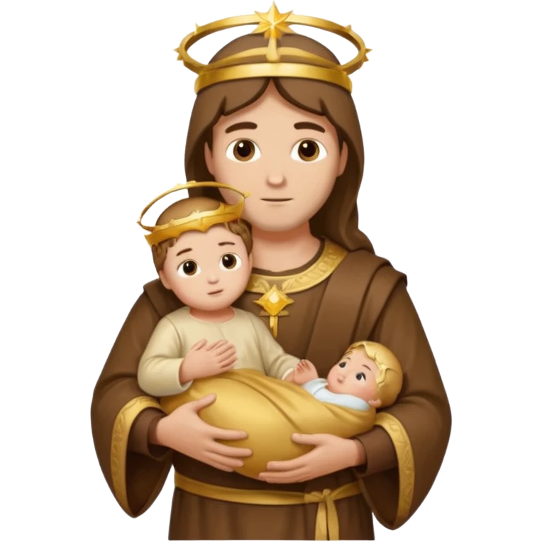 Santo Antônio with brown tunic, golden halo, holding Baby Jesus in lap emoji