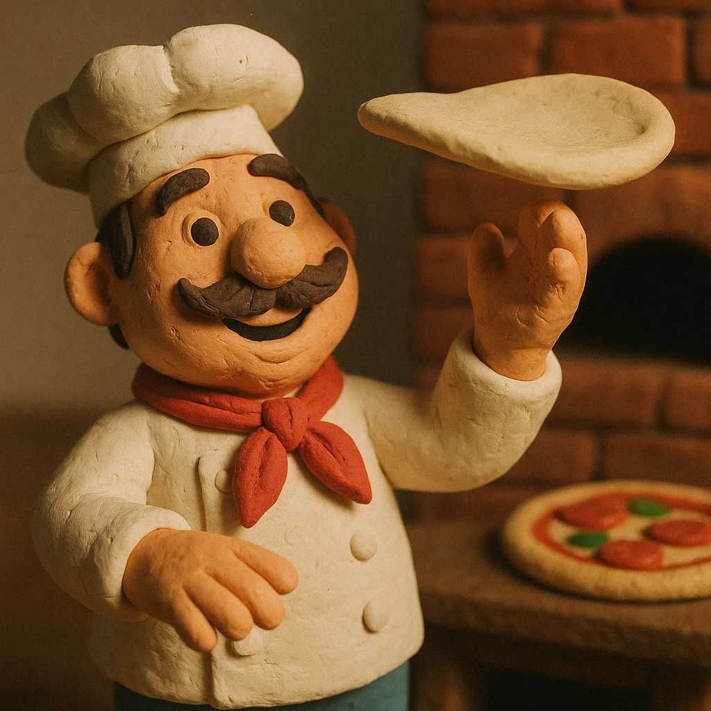 smiling Italian chef spinning pizza dough emoji