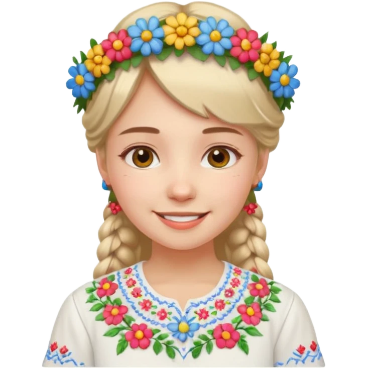 Ukrainian girl in a white embroidered shirt with a flower crown on her head emoji