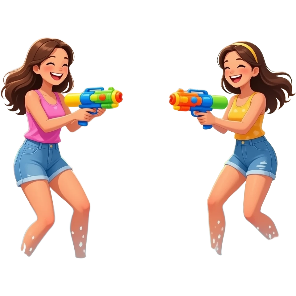 Beautiful women playing water fights. emoji