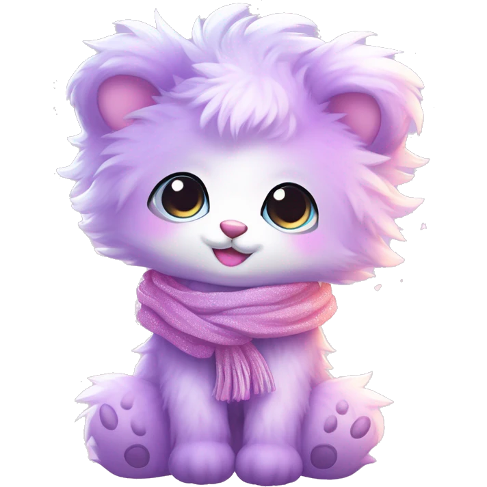 Edgy Kawaii cute gorgeous colorful sparkly bright light pastel lilac-pink-white-gradient fantasy ethereal fluffy fursona animal creature with a cute scarf full body emoji