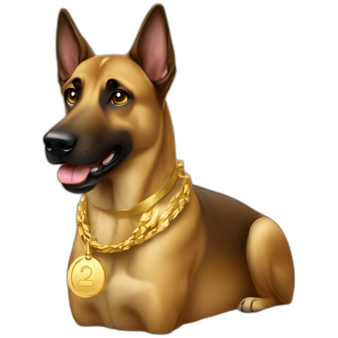 Malinois dog with gold lingot emoji