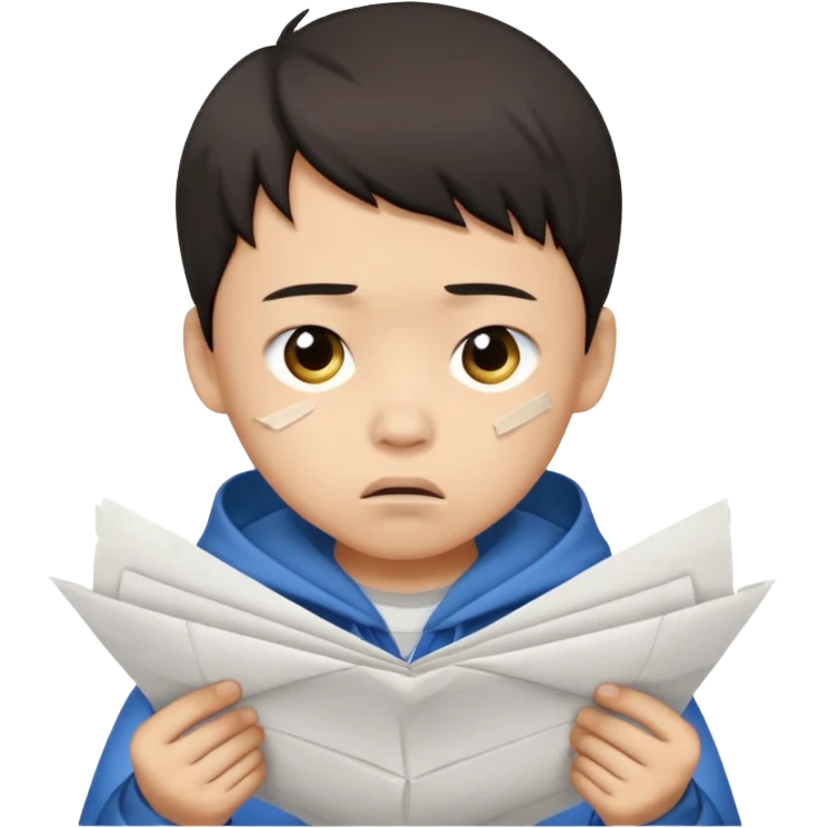 Envy - feeling of discontent at another\'s advantages or possessions - young chinese boy tearing up papers emoji