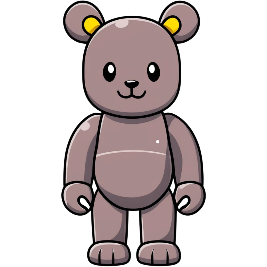 Bearbrick figure with KAWS style but with a cute happy smile, colorful bear-shaped collectible toy with articulated limbs emoji