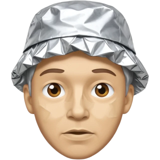 a man with aluhut für verschwörungstheorien wo der hut immernoch wie aluminiumpapier aussieht emoji