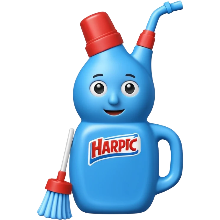 claymation style Harpic toilet cleaner bottle emoji