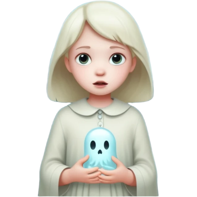 створи емоджі для казки на тему Таємниця зниклих голосів жанр жахастики щось цікавіше більш загадкове створи маленьку дівчинку в лісі з привидами на задній фон привиди мають бути і ліс emoji