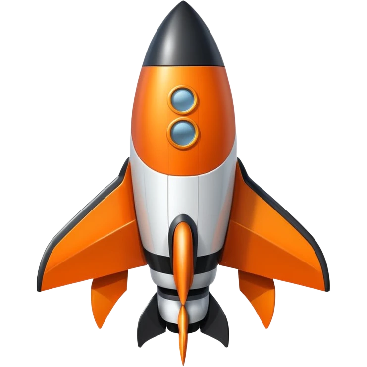 An orange, black and white rocket ship  emoji