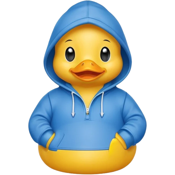 Yellow rubber duck wearing a blue hoodie emoji