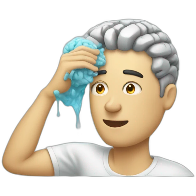 A man cleaning his brain on the inside emoji