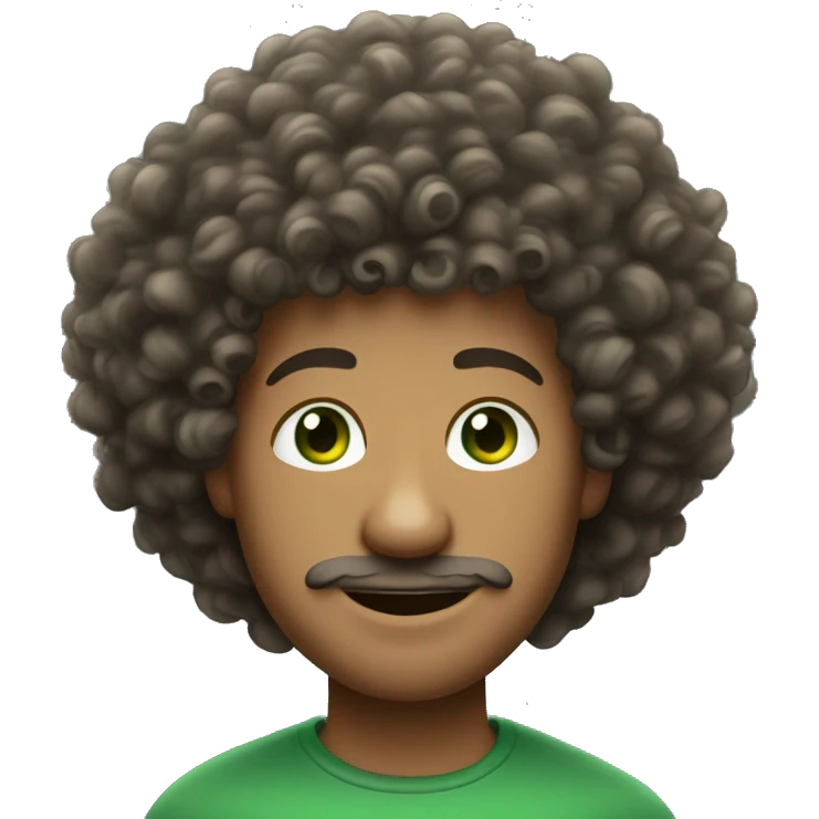 Man with good jaw, green eyes and curly hair that looks a bit like an afro made up of curls. Not massive but coming out a few inches from the face.  emoji