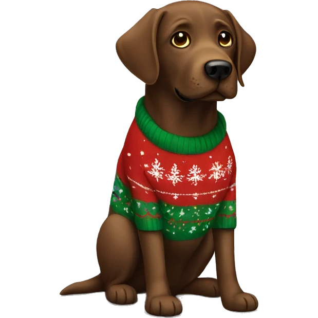 Brown labrador with Christmas sweater emoji