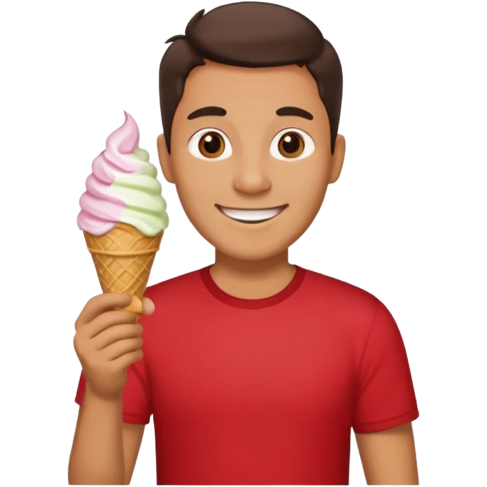 Man with red shirt, holding ice cream emoji