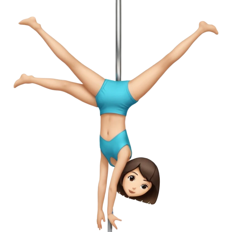 brunette with short hair (bob) and light skin pole dancing (hanging upside down) emoji