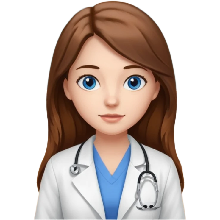 pretty female nursing student with long brown hair, blue eyes inside a classroom at university emoji