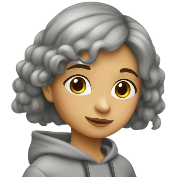 Niña pelo largo castaño con sudadera gris emoji