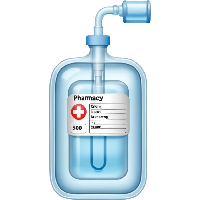 Hospital Intravenous fluid bag that has 1 port on the left side, 1 port on the right side, and is filled with 500ml, pharmacy label emoji