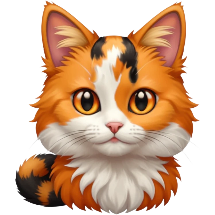 A high-resolution photo-realistic digital illustration of a calico cat kitten emoji