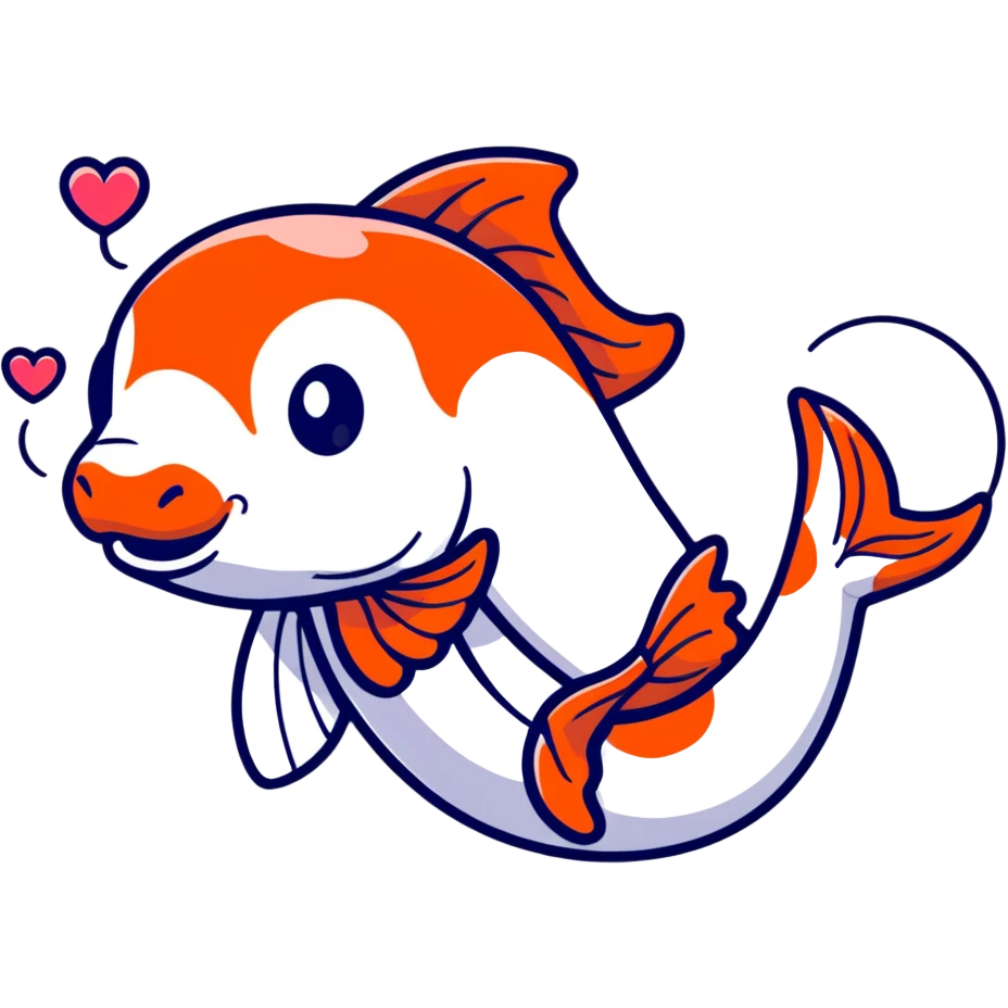 cute cartoon koi fish holding a heart emoji
