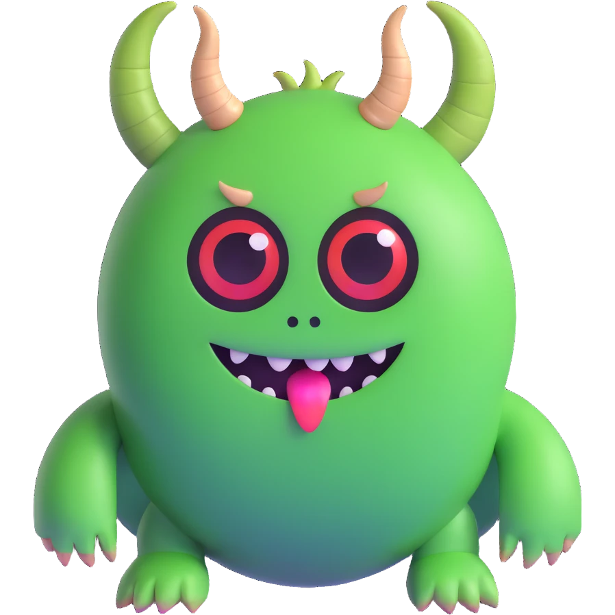 one-eyed green round monster with little horns like in Monsters Inc emoji