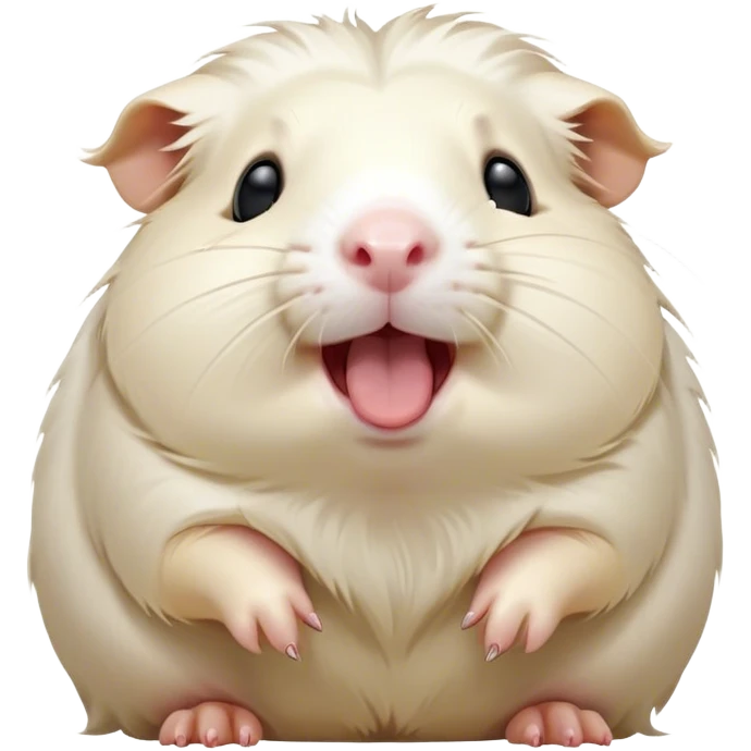 Cinematic Cute Yawning White Guinea Pig Portrait Emoji, Head tilted slightly with a dramatic, wide-open yawn, revealing a soft, downy white coat with tiny drooping ears, round dark eyes barely open in drowsy contentment, Simplified yet irresistibly adorable features, highly detailed, glowing with a soft, cozy glow, high shine, relaxed yet expressive, stylized with a touch of whimsy, bright and endearing, soft glowing outline, capturing the essence of a sleepy yet affectionate guinea pig, so drowsy it feels like it could stretch right out of the screen and curl up for a nap! emoji