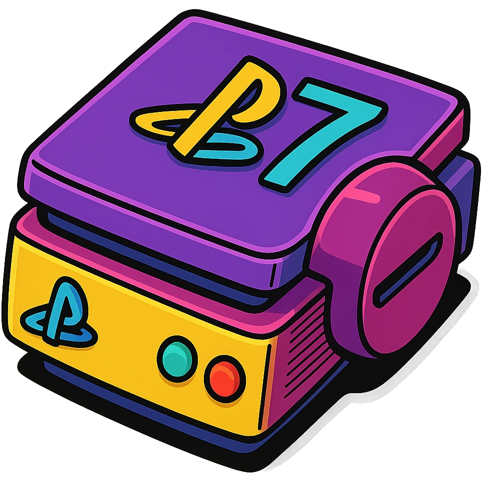 vibrant toon style PlayStation 7 console with exaggerated features emoji