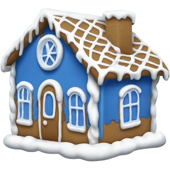 A blue and white gingerbread house emoji