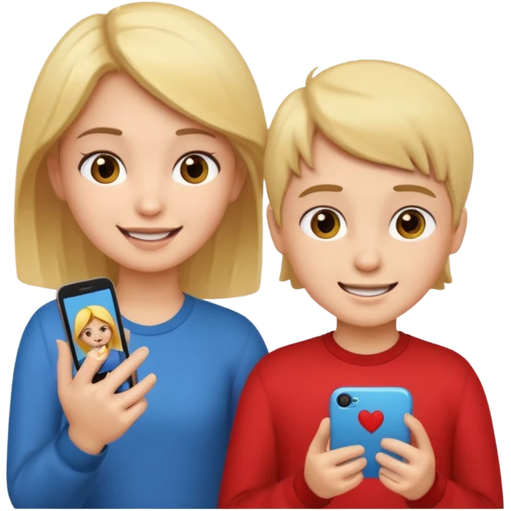 Make an emoji of a girl who is teaching a boy how to make emojis - girl is giving instructions and boy is on phone learning how to make emojis. emoji