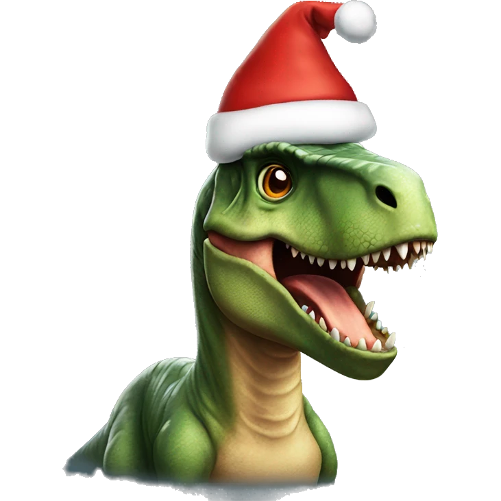 Dinosaur T-rex with christmas hat emoji