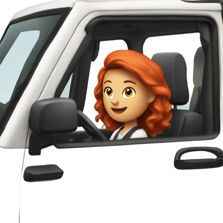 White Jeep with a red headed girl driving emoji