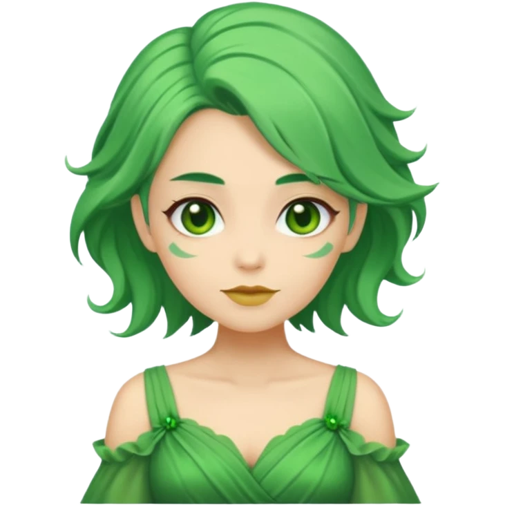 green dress old character, green hair. emoji