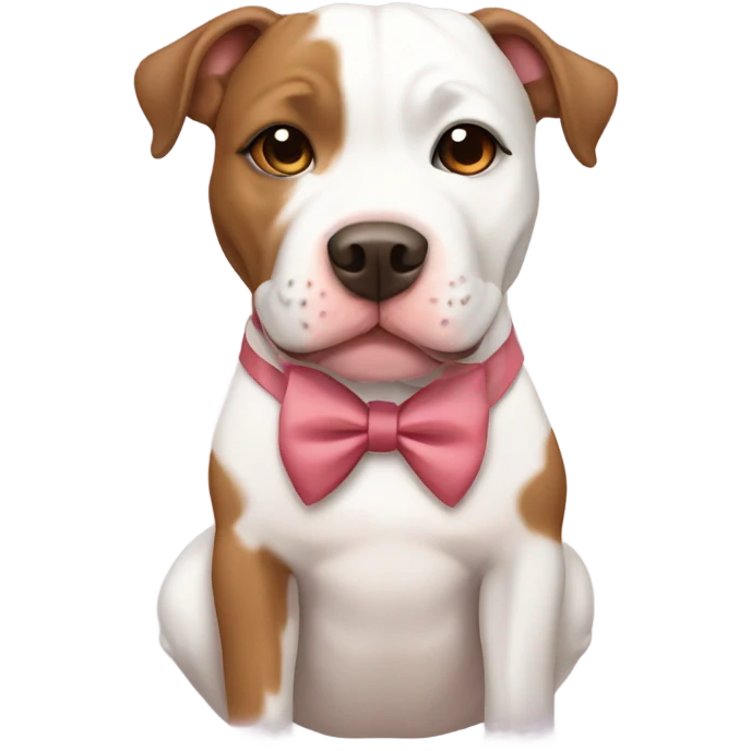 white and brown pit bull with bow sitting cute  emoji