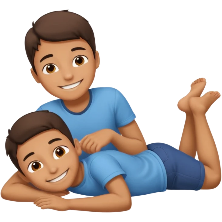 A boy lying down on the floor with love emoji