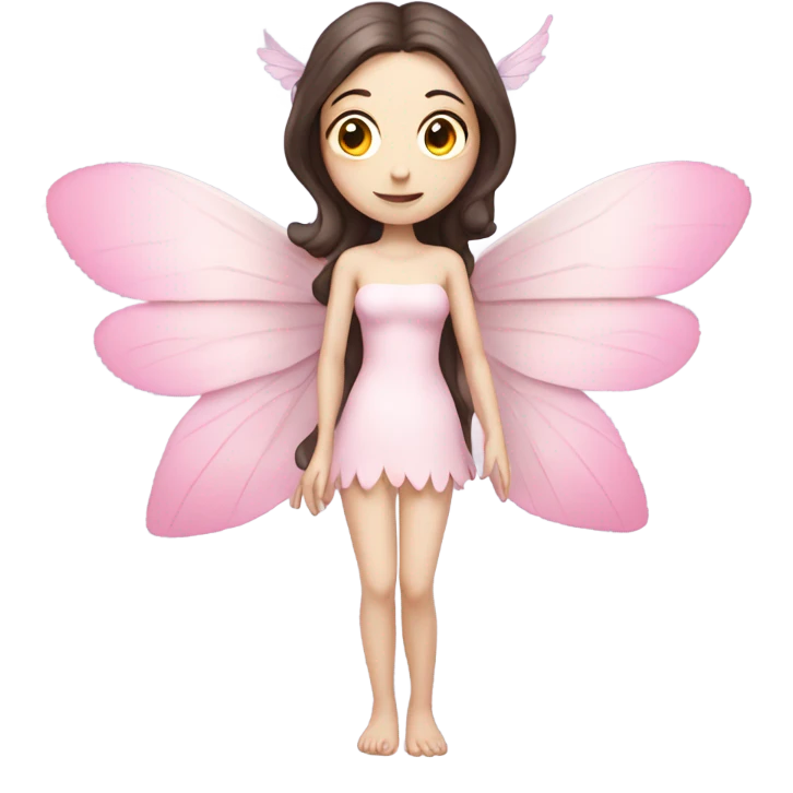 Pale skin, brunette fairy woman with pink wings full body emoji