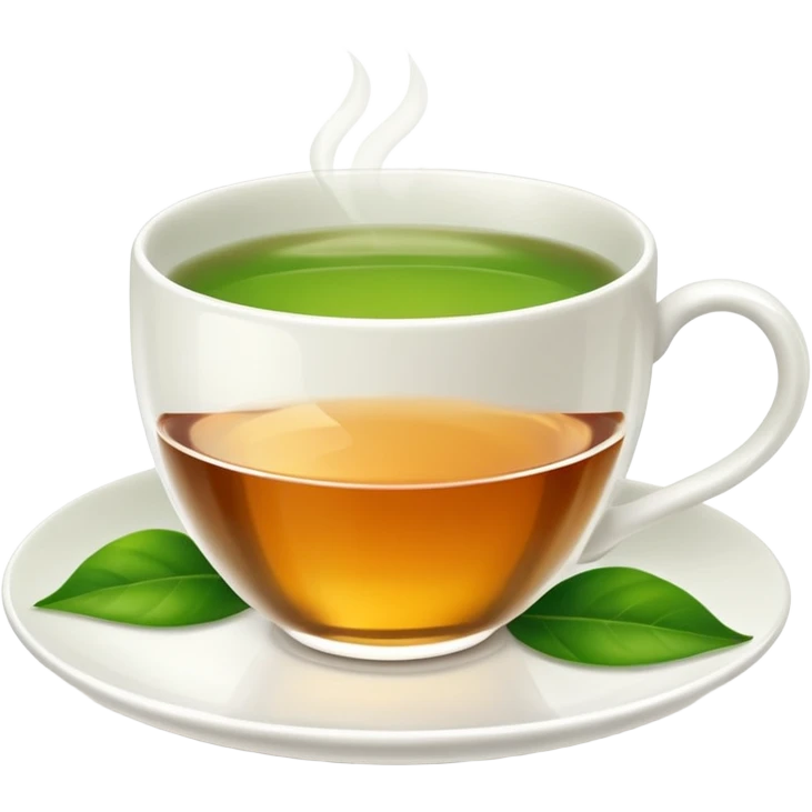 White tea cup with leaf on the plate but not on the tea emoji