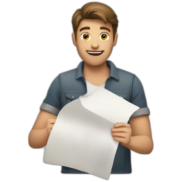 a guy holding paper with the letter A emoji